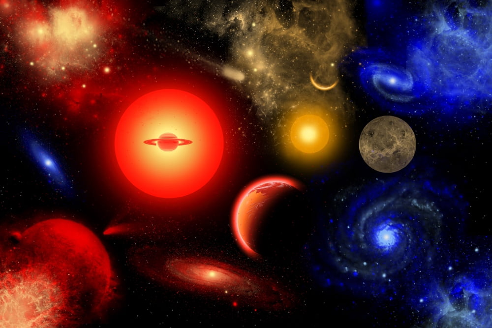 Conceptual image of binary star systems that are found throughout our galaxy Canvas Art - Mark StevensonStocktrek Images (18 x 12)