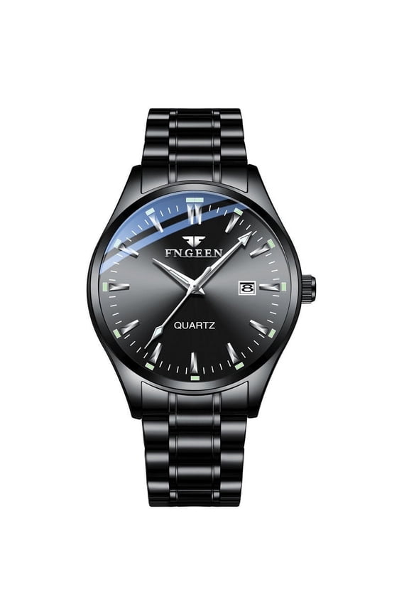 Conceptual trendy men's quartz watch, black in color, with a calendar function. It's a popular online model, ultra-thin, waterproof, and designed for men