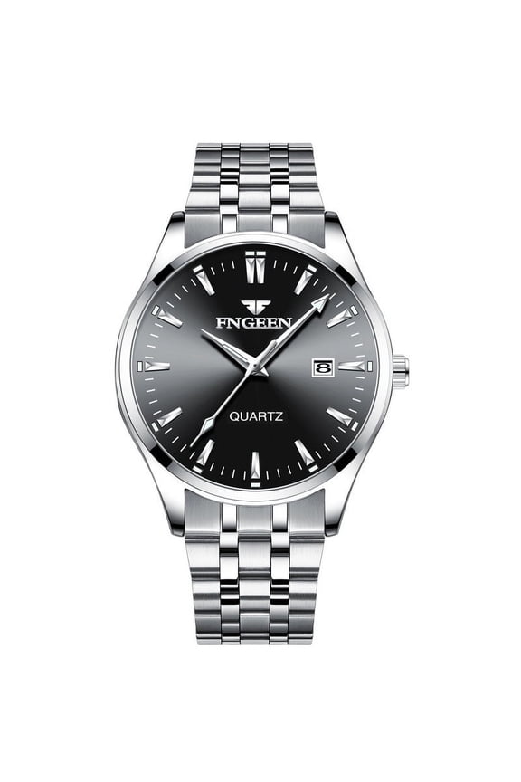 Conceptual trendy men's quartz watch, black in color, with a calendar function. It's a popular online model, ultra-thin, waterproof, and designed for men