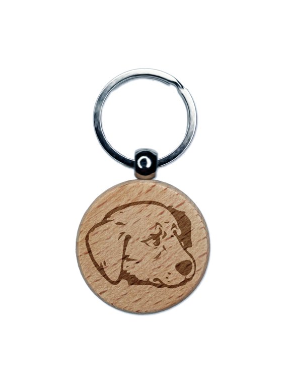 Concerned Golden Retriever Dog Furled Brow Round Keychain Charm Tag - Engraved Wood