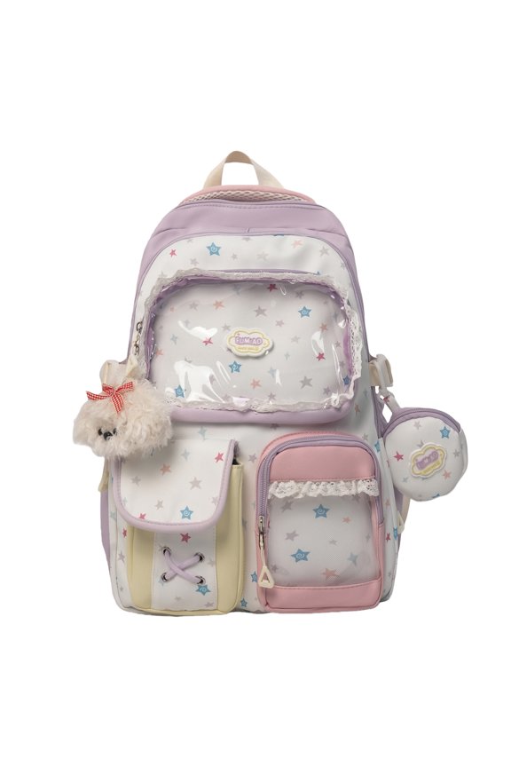 Concert Backpack 16.93 Inch Nylon Ita Pin Display With Pendant for Cosplay Travel Daily Use (Purple)