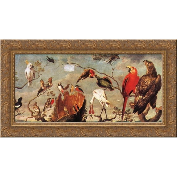 Concert Of Birds 24x18 Gold Ornate Wood Framed Canvas Art by Frans Snyders