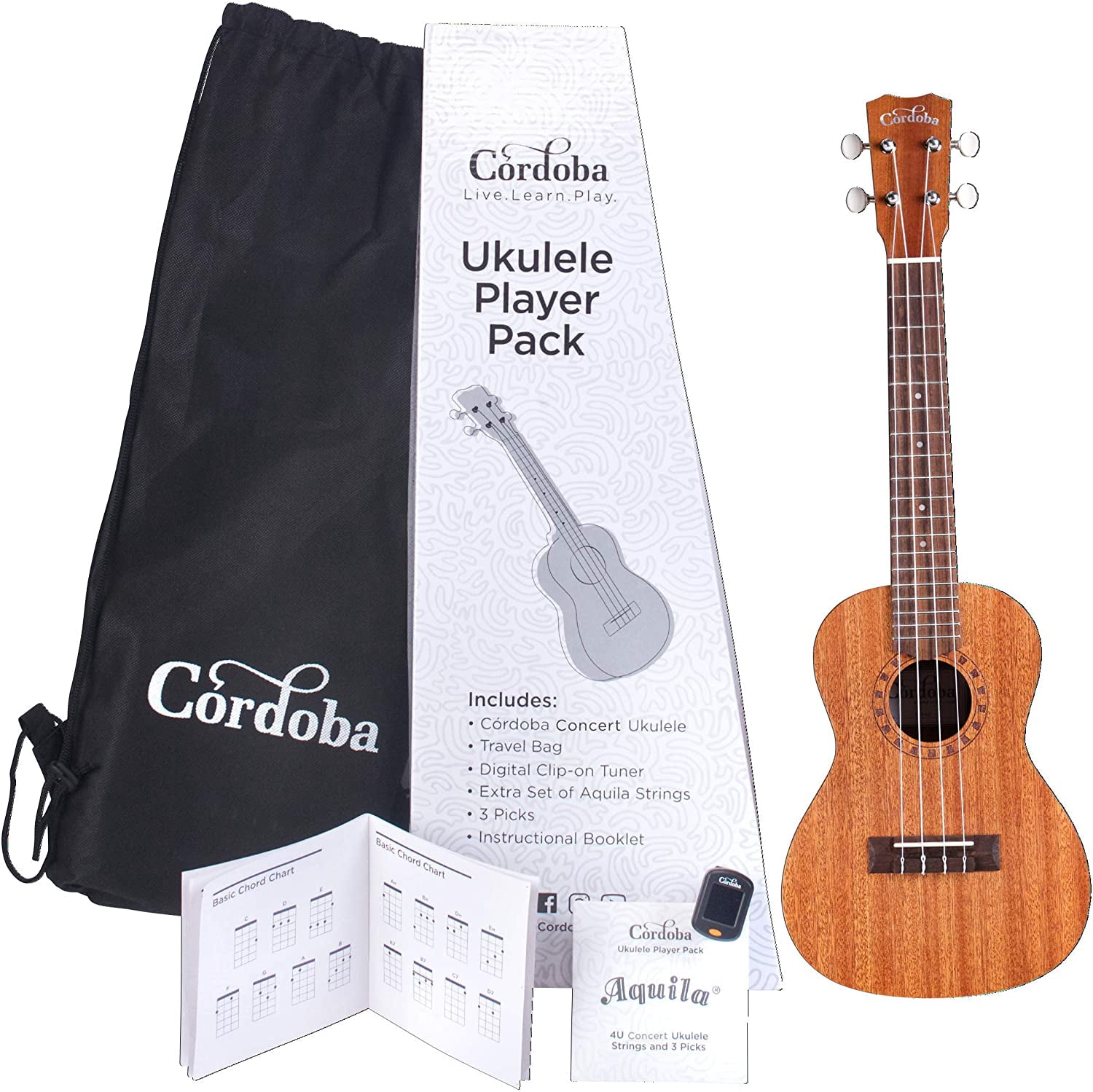 Concert Ukulele Player Pack with Travel Bag