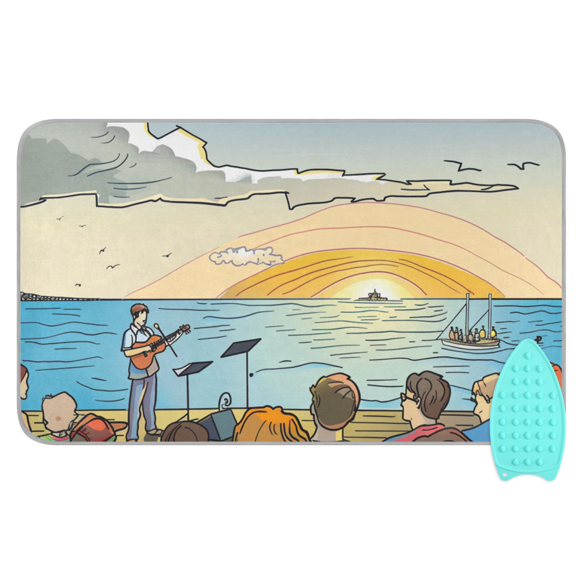 Concert by The Sea Cartoon Ironing Mat Blanket Portable Travel Ironing Pad Heat Resistant Pad 47.2" x 27.6”