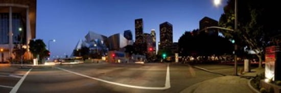 Concert hall lit up at night Walt Disney Concert Hall City Of Los Angeles Los Angeles County California USA 2011 Canvas Art - Panoramic Images (36 x 12)