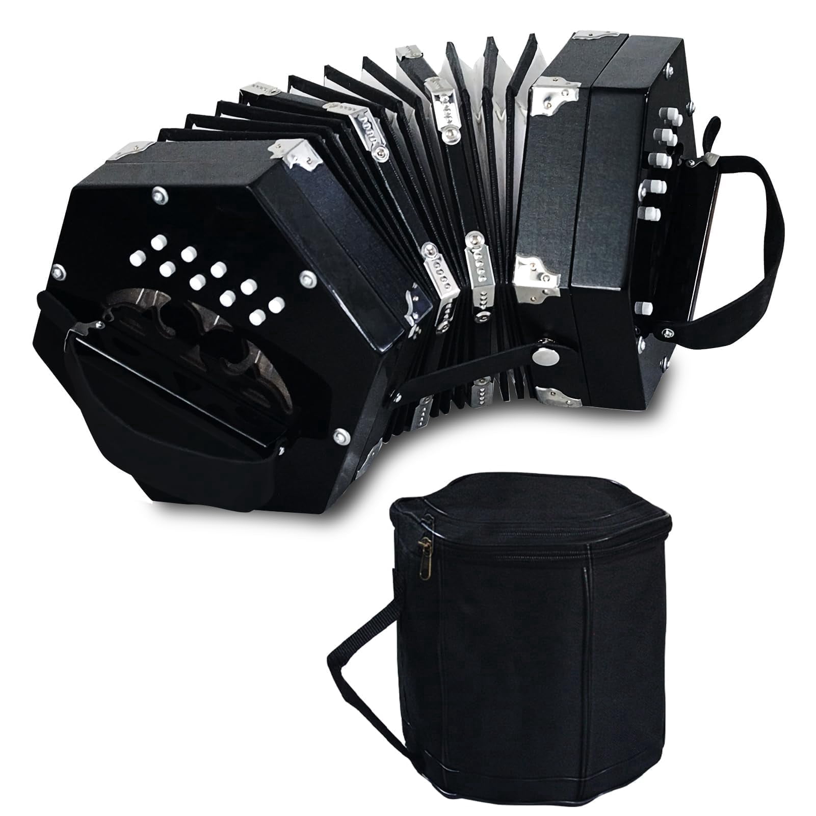Concertinas,20-Key Accordion for Adults, Professional Accordion for Beginners, Adjustable Hand Straps, Instrument Accessories (Black)