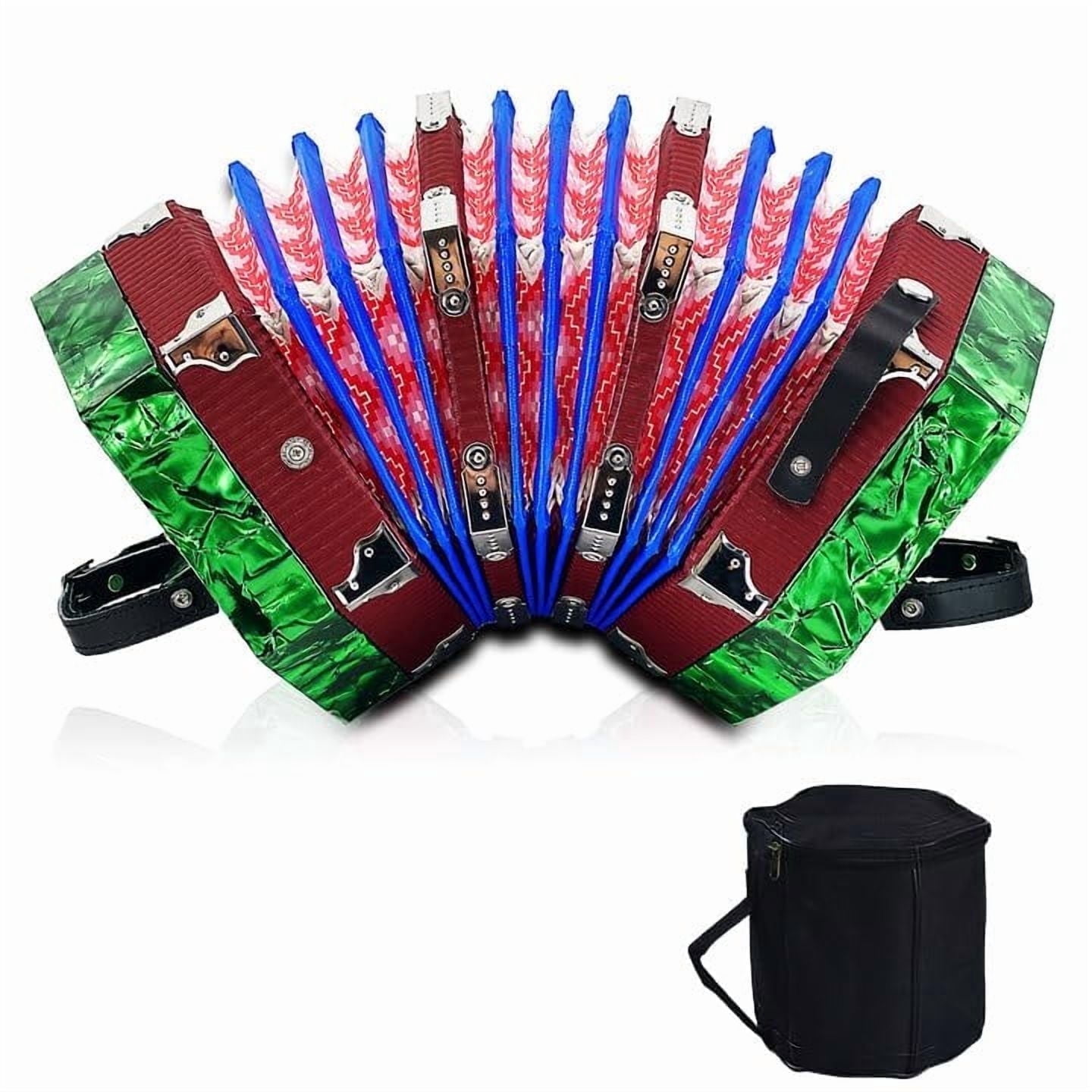 Concertinas,20-Key Accordion for Adults, Professional Accordion for Beginners, Adjustable Hand Straps, Instrument Accessories (Green)