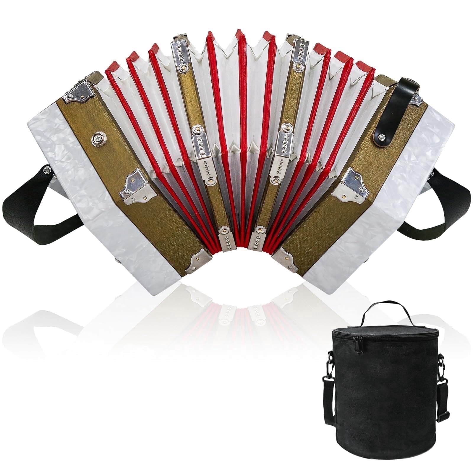Concertinas,20-Key Accordion for Adults, Professional Accordion for Beginners, Adjustable Hand Straps, Instrument Accessories (white)