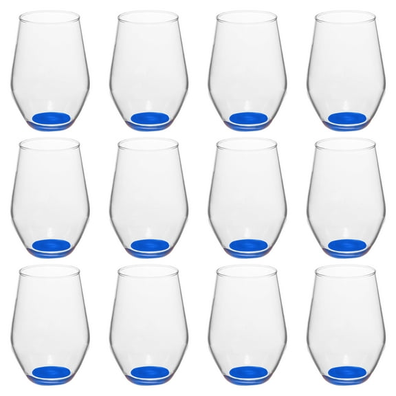 Concerto Stemless Wine Glasses 11 oz. Set of 12, Bulk Pack - Restaurant Glassware, Perfect for Red Wine, White Wine or Cocktails - Blue