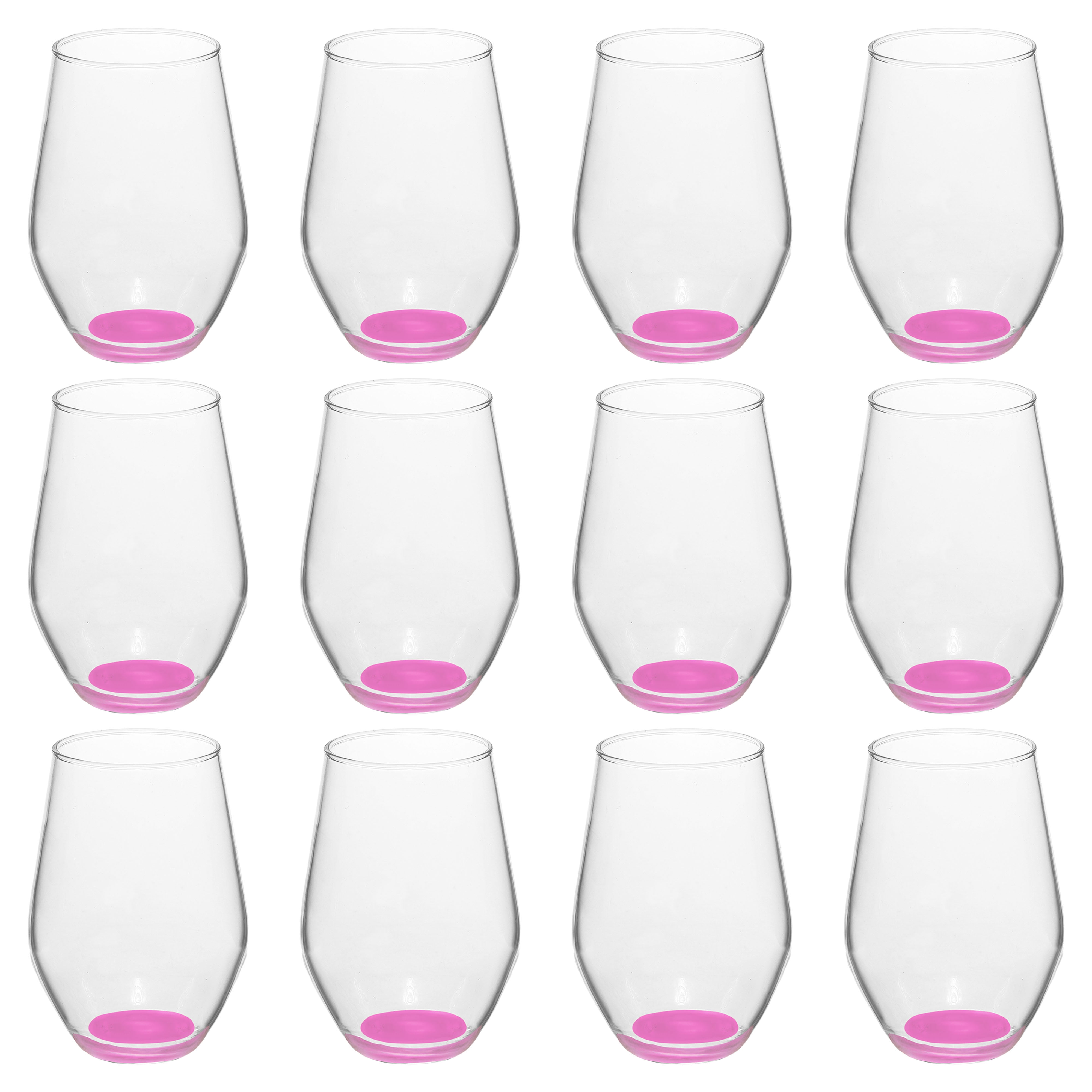 Concerto Stemless Wine Glasses 11 oz. Set of 12, Bulk Pack - Restaurant Glassware, Perfect for Red Wine, White Wine or Cocktails - Pink