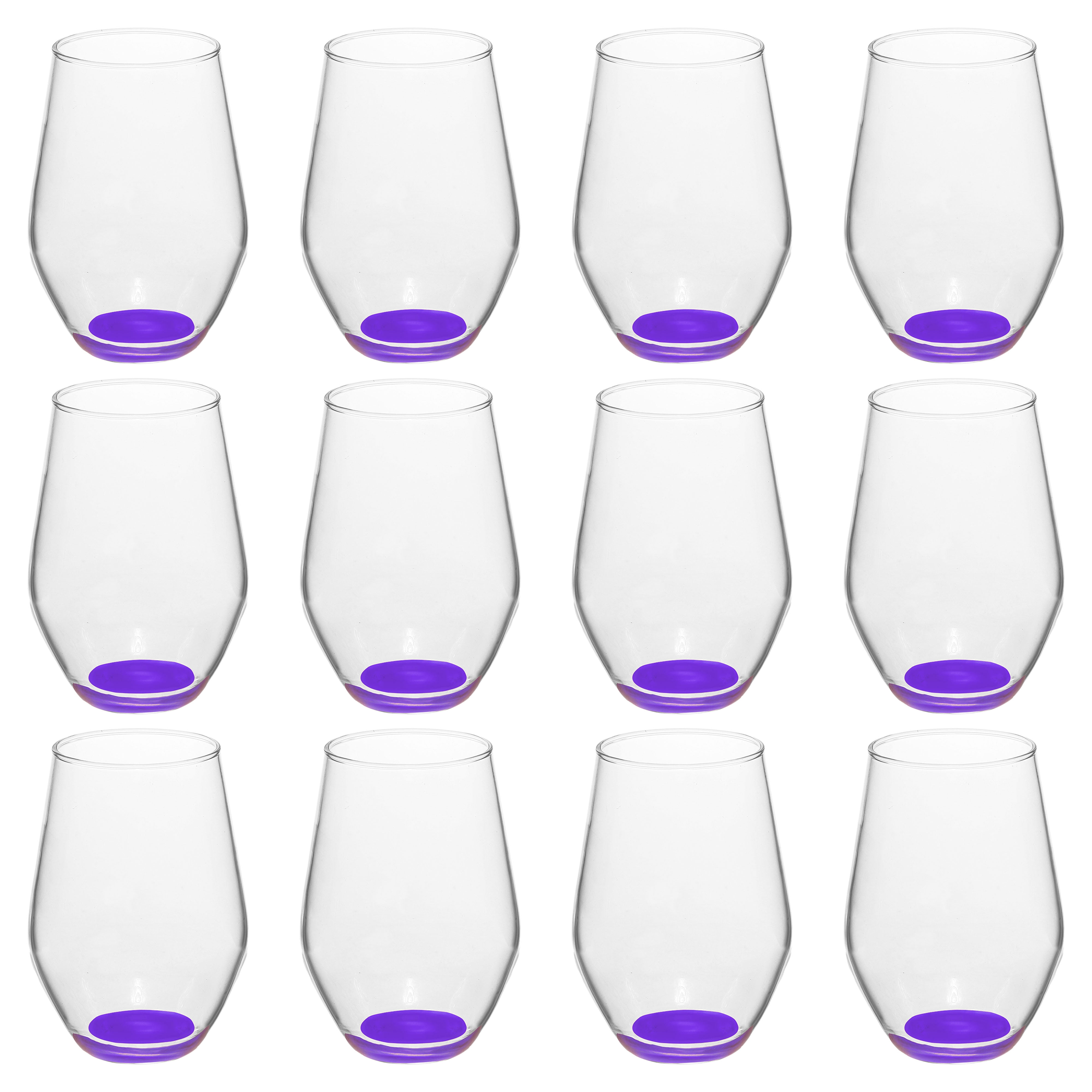 Concerto Stemless Wine Glasses 11 oz. Set of 12, Bulk Pack - Restaurant Glassware, Perfect for Red Wine, White Wine or Cocktails - Purple