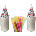 thumbnail image 1 of Concession Essentials 100 Count 6oz Snow Cone Cups with 100 8" Neon Spoon Straws, Pack of 200ct (100 cups/100 straws), 1 of 7