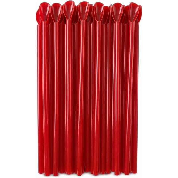 Concession Essentials- 8" Red Spoon Straws Pack of 200 | Plastic Slushy & Icee Straws with Spoon End | Disposable Frozen Drink & Snow Cone Straws | Concession, Party & Foodservice Supplies