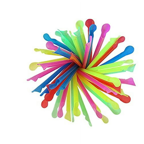 Concession Essentials 8'' Unwrapped Snow Cone Spoon Straw Assorted Bright Colors. Pack of 200ct.
