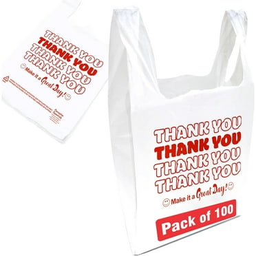 Concession Essentials Reusable Thank You Polyethylene, T Shirt Bags Pack of 100 White Count