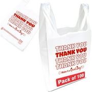 Concession Essentials Reusable Thank You Polyethylene, T Shirt Bags Pack of 100 White Count