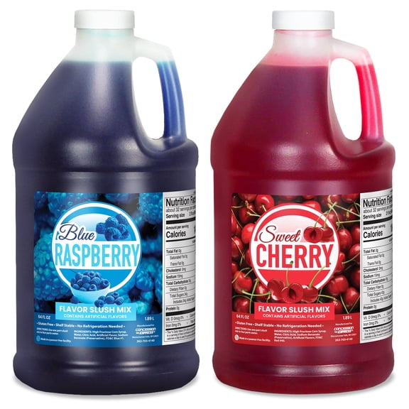 Concession Express Slush & Slushy Mix Two Pack, 64 oz, Blue Raspberry & Cherry