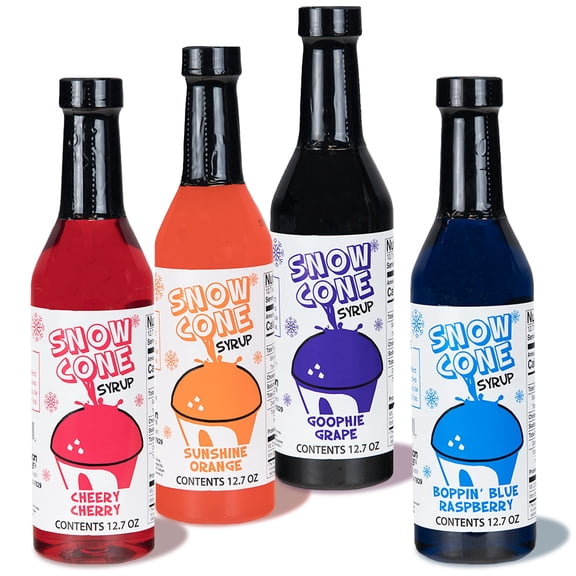 Concession Express Snow Cone Syrup Variety Pack (4 Flavors, 12.7 oz Each) Blue Raspberry, Cherry, Grape, & Orange