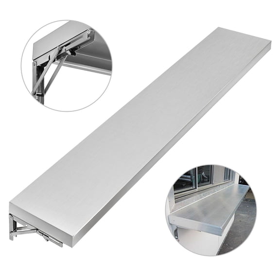 Concession Shelf 70.8" x 11.4" Stainless Steel Food Trailer Serving Window - Foldable, 66lbs Capacity
