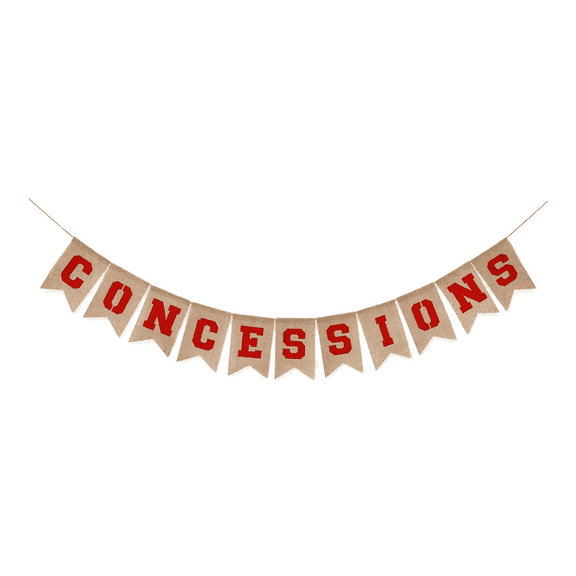 Concession Stand Burlap Pennant Streamer, Sports Baseball Themed Reusable Party Streamer for Game Day, Movie Night Indoor Table & Wall Decor