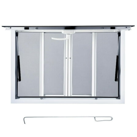 Concession Window 36"x36" Aluminum Alloy Concession Serving Window with 4 Horizontal Sliding Screen Windows & Awning Door & Drag Hook, Stand Serving Window for Food Trucks Concession
