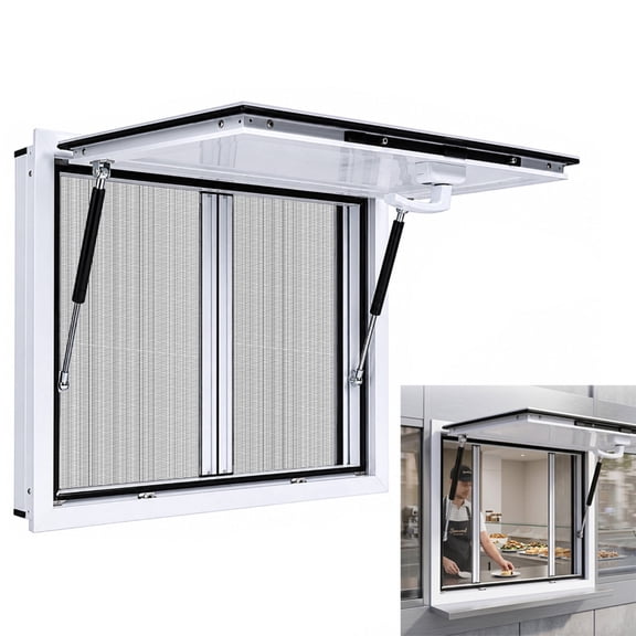Concession Window 36x24x36 Inch Aluminum Alloy Service Window Sliding Pass-Through Window for Food Trucks and Cafes