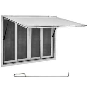 Concession Window 45" x 30" Aluminum Alloy Food Truck Service Window w/ 4 Horizontal Sliding Screen Windows & Awning Door & Drag Hook, Serving Window for Food Trucks Concession Trailers