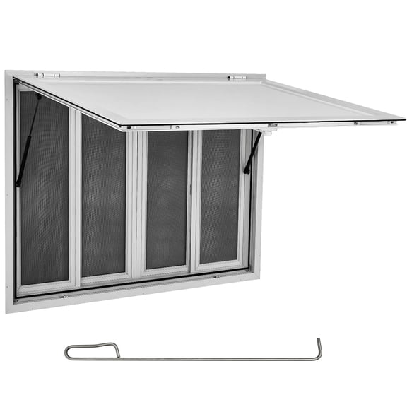 Concession Window 48" x 36" Aluminum Alloy Food Truck Service Window w/ 4 Horizontal Sliding Screen Windows & Awning Door & Drag Hook, Serving Window for Food Trucks Concession Trailers