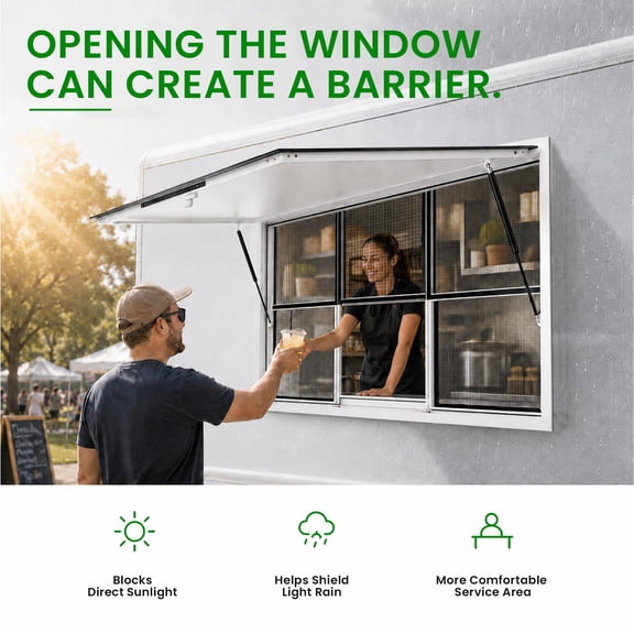 Concession Window 60" x 36", Food Truck Window with Tempered Glass and Stainless Steel Mesh, Sliding Serving Window for Mobile Food Trailer and Cart