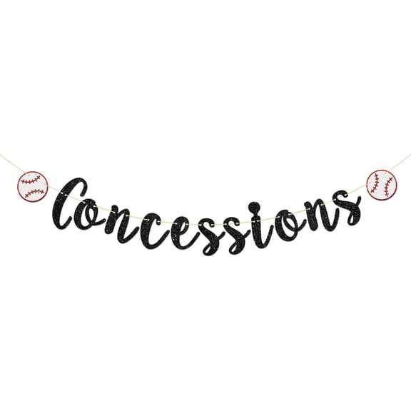 Concessions Banner, Baseball Theme Birthday Banner, Baby Shower, Sport BoGirls Bithday Party Decorations Supplies, Black Glitter