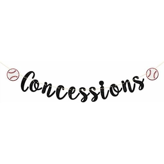 Concessions Banner, Baseball Theme Birthday Banner, Baby Shower, Sport Boys Girls Bithday Party Decorations Supplies, Black Glitter
