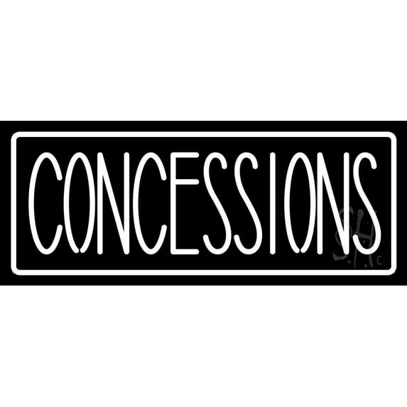 Concessions White Border LED Neon Sign 10" Tall x 24" Wide - inches Black Square Cut Acrylic Backing, with Dimmer - Premium built indoor Sign for Storefront.
