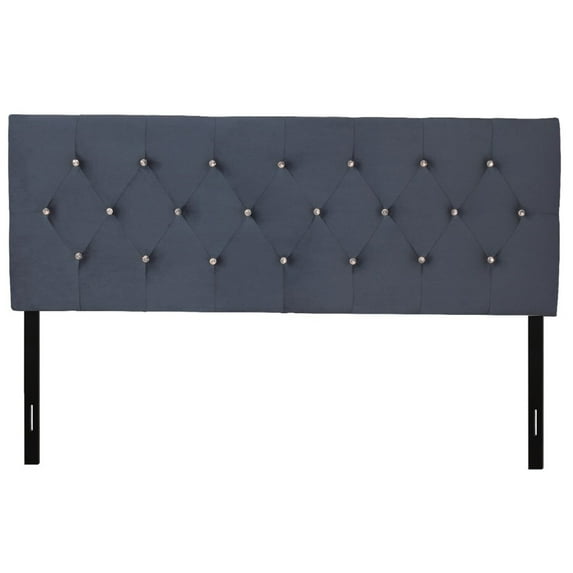 Home Design Concetta Twin Tufted Upholstered Adjustable Headboard, Blue, Velvet with Diamond Button Tufting, Modern Bedroom Furniture