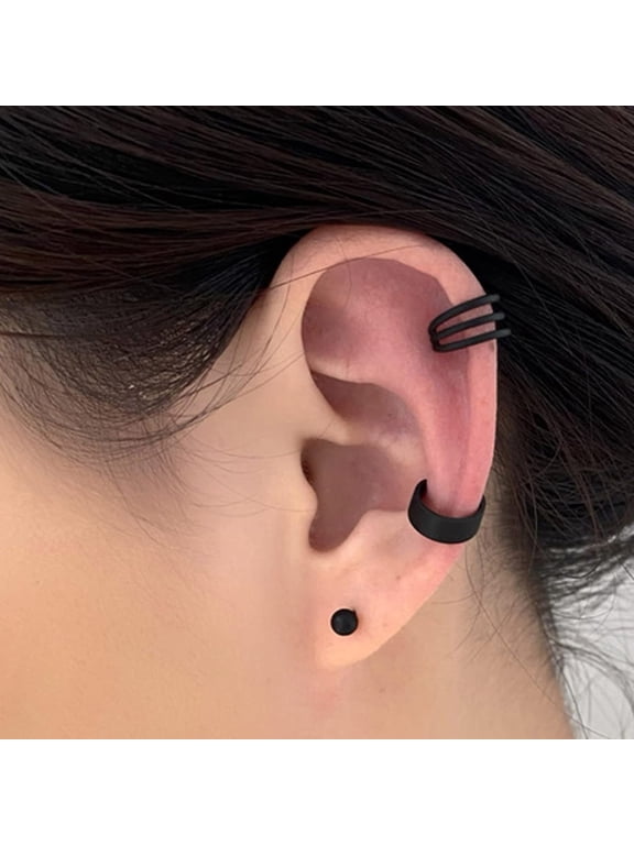 Conch Ear Earrings Piercing Cartilage Clip Earrings Helix Earrings Statement Earrings Jewelry Women Boho Top Cuffs Hoop Stud Black No Fake Crawler Climber Cuffs Wrap Cuffs for plus[s797]