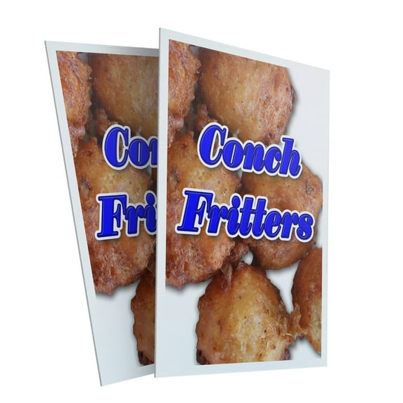 Conch Fritters (2-PACK) 24" x 36" Plastic Signs | Sign Insert 4mm Corrugated Plastic Signs Storefront Window Poster