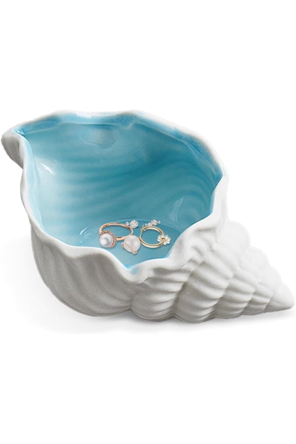 Conch Jewelry Dish Ceramic Jewelry Tray, NOGIS Small Shell Jewelry Holder Dish Ring Plate, Beach Shell Ring Dish, Ocean Nightstand Decor Jewelry Plate Tray, Key Bowl Seashell Trinket Dish