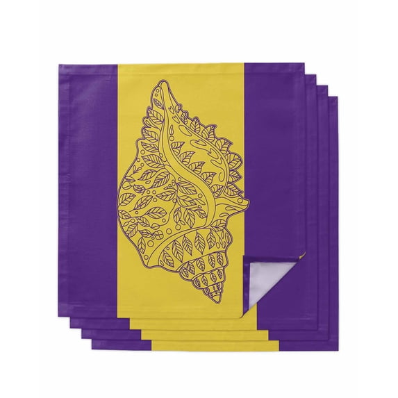Conch Mandalas Cloth Napkins Set of 4 Reusable Dinner Napkins, Boho Modern Yellow Purple Abstract Stripe Cocktail Napkin Washable Table Napkins for Wedding/Holiday Party/Baby Shower 20"x20"