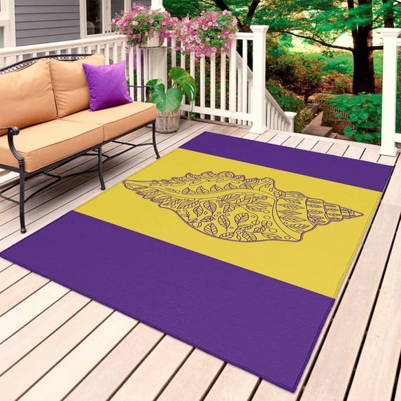 Conch Mandalas Outdoor Rug for Patio/Deck/Porch, Non-Slip Large Area Rug 3 x 5 Ft, Boho Modern Yellow Purple Abstract Stripe Indoor Outdoor Rugs Washable Area Rugs, Camping Rug Carpet Runner