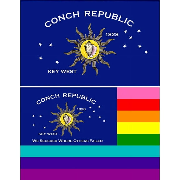 Conch Republic Flag and 8 Stripe Key West Rainbow LGBTQ Gay Lesbian Silk Screen Printed Flag Package