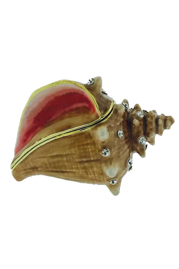 Conch Seashell Bejeweled Enamel Jewelry Trinket Keepsake Box Container Shell New