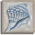thumbnail image 1 of Conch Seashell Canvas Coastal Wall Art Blue Beach Scene with Sea Life on The Sand Canvas Art Wall Decor for Home Bathroom Kitchen Office Decoration Framed Ready to Hang Size 12x12inch, 1 of 6