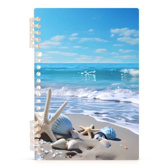 Conch Seastar on Summer Beach Spiral Journal Notebook College Ruled Notebook 8.3" x 5.7" A5 Lined Thick Paper Page