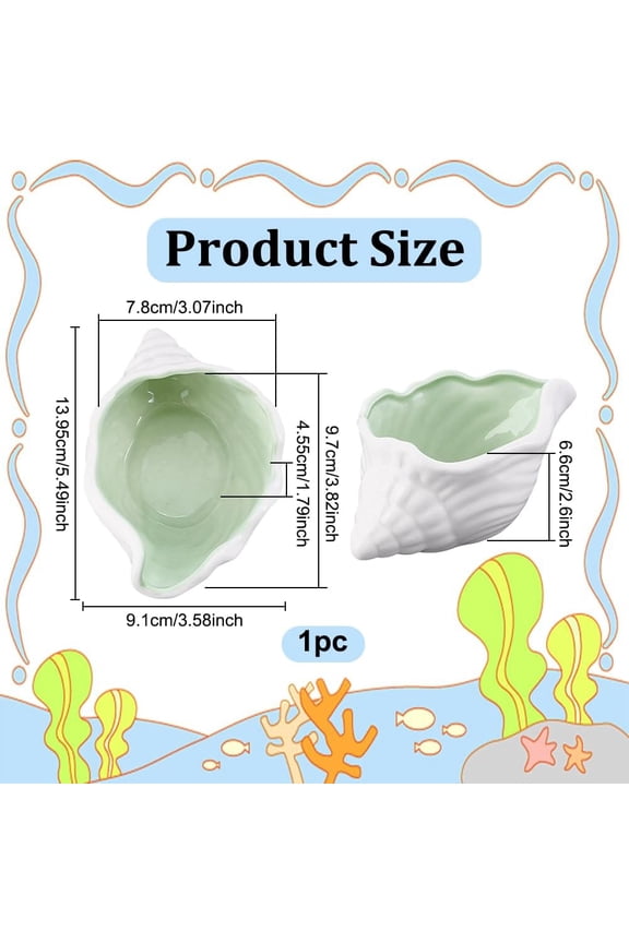 Conch Shape Ceramic Jewelry Tray Aqua Shell Trinket Dish Ceramic Ring Earring Holder Ocean-themed Decorative Trinket Plate for Rings Earrings Necklaces Bracelet Jewelry Keys Pale Green