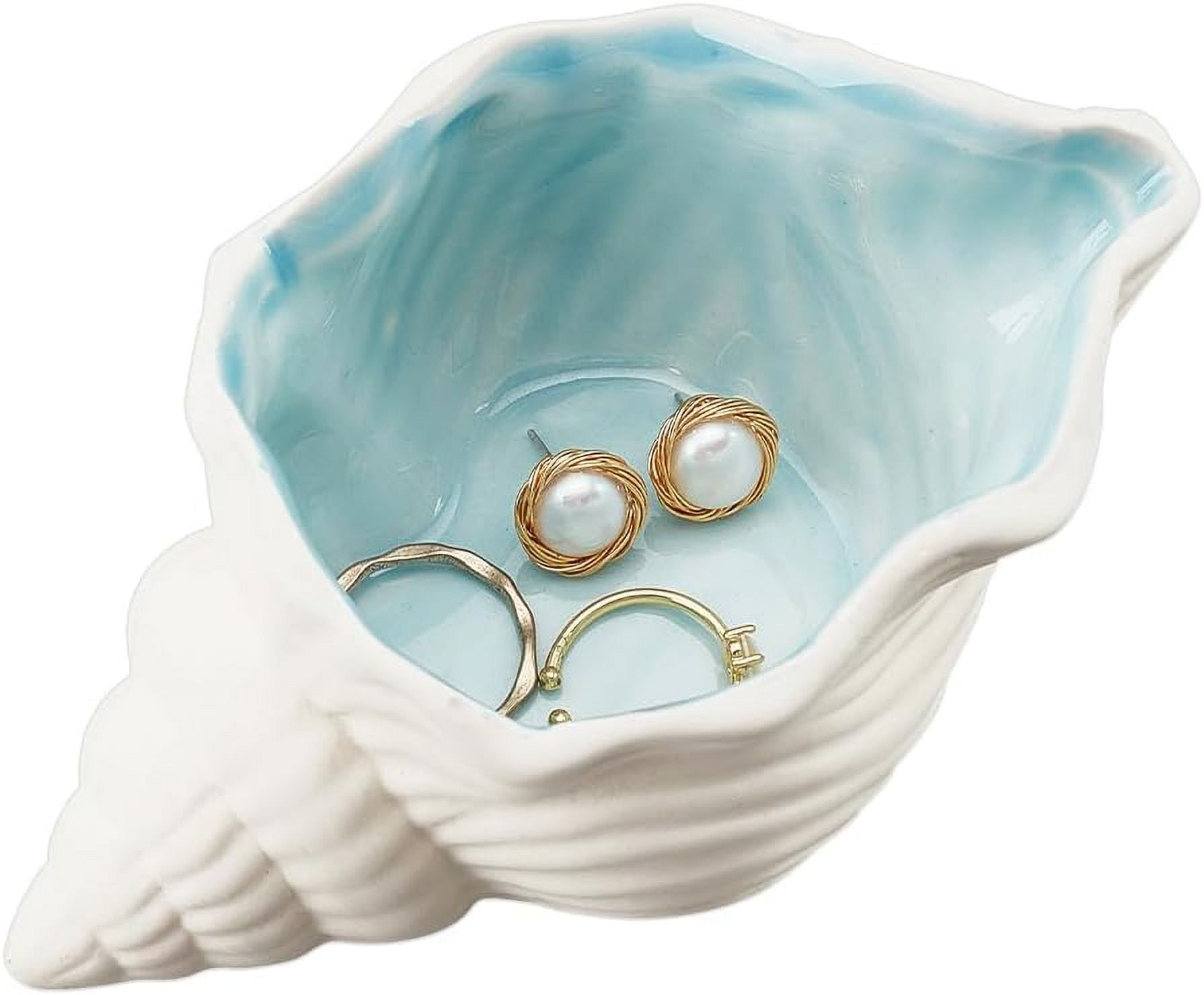 Conch Shape Ceramic Jewelry Tray Aqua Shell Trinket Dish Ceramic Ring ...