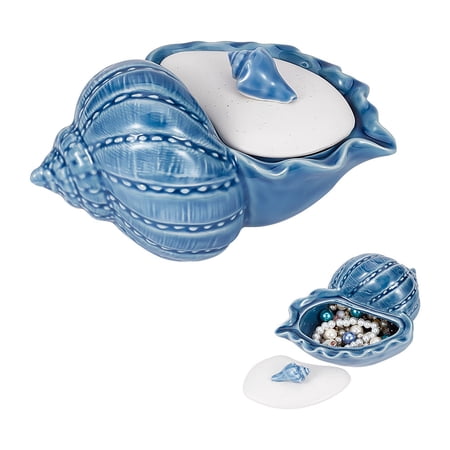 Conch Shape Ceramic Jewelry Tray Aqua Shell Trinket Dish Ceramic Ring Earring Holder Ocean-themed Decorative Trinket Plate with Lid