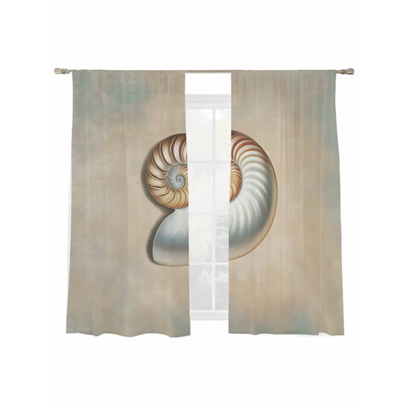 Conch Sheer Curtains 2 Panels Set Vintage Yellow Conch Gradient Brown Green Texture Sheer Window Curtains Light Filtering Rod Pocket Voile Drapes for Bedroom Living Room 52"x63"