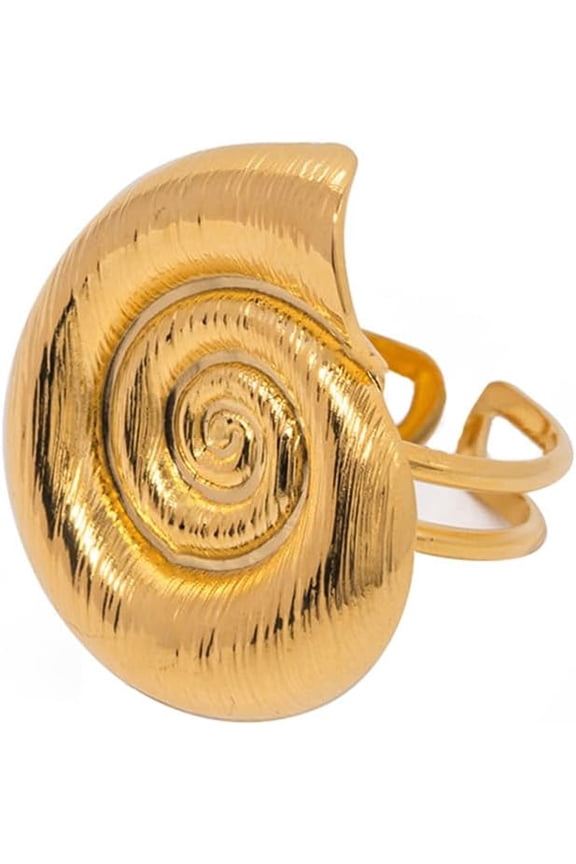 Conch Shell Adjustable Ring for Women Gold Plated Stainless Steel Statement Ring Open Band Unique Sea Style Ocean Jewelry for Summer Beach Coastal Holiday Party Daily Wear Grandma