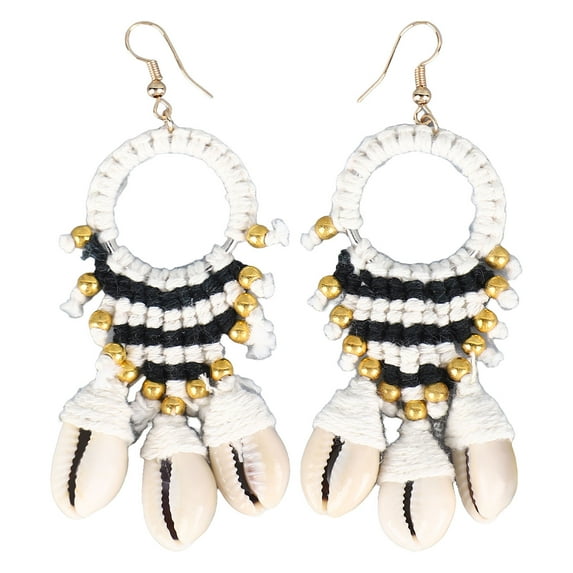 Conch Shell Earrings Hand Woven Vintage Fashionable Comfortable Dangle Earring for Party Vacation Black