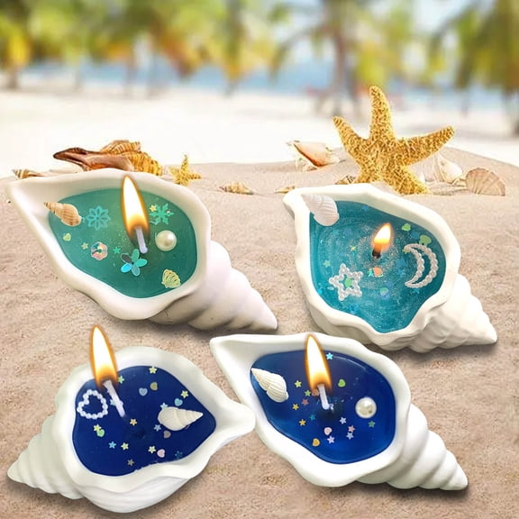 Conch Shell Gel Scented Candle, Wax Real Flame Ocean Figurine for Bathroom Shelves, Coastal Tables, Spa Decor and Beach-Themed Gifts