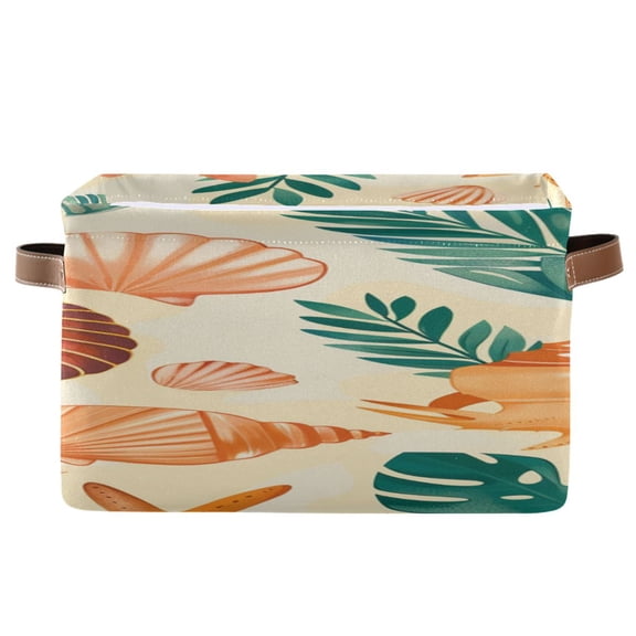 Conch Shell Starfish Leaves Bright Color Square Storage Bins with Handles Collapsible Containing Box 1 Pack